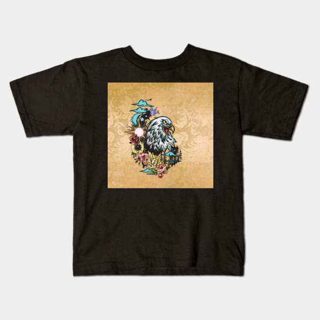 Wonderful eagle with flowers Kids T-Shirt by Nicky2342